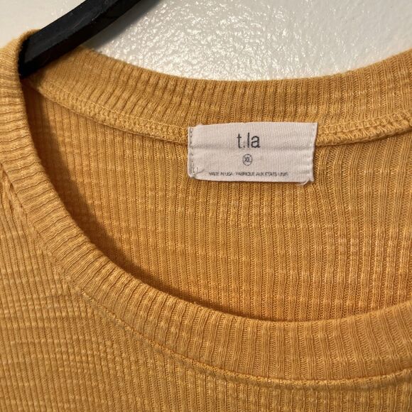 Anthropologie T.La Ribbed Knit Crewneck Curved Hem Tee Shirt Dress, Mustard- XL - Picture 4 of 8